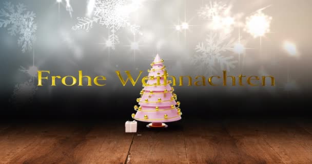 Animasi Teks Frohe Wihnachten Atas Pohon Natal Natal Konsep Tradisi — Stok Video