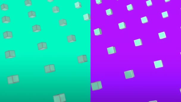 Animatie Van Groene Blokjes Bewegen Groene Paarse Achtergrond Vorm Kleur — Stockvideo