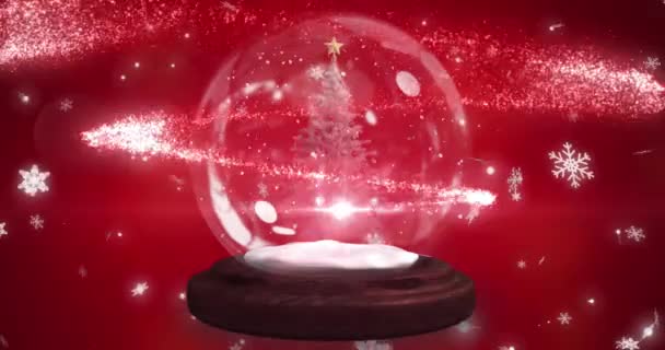 Анимация Снежного Шара Елкой Красном Фоне Рождество Традиции Концепция Празднования — стоковое видео