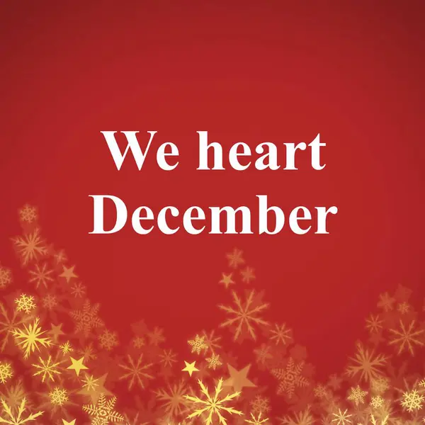 We heart december text in white with gold christmas snowflakes on red background. Celebration of winter, seasonal greeting and christmas traditions, digitally generated image.