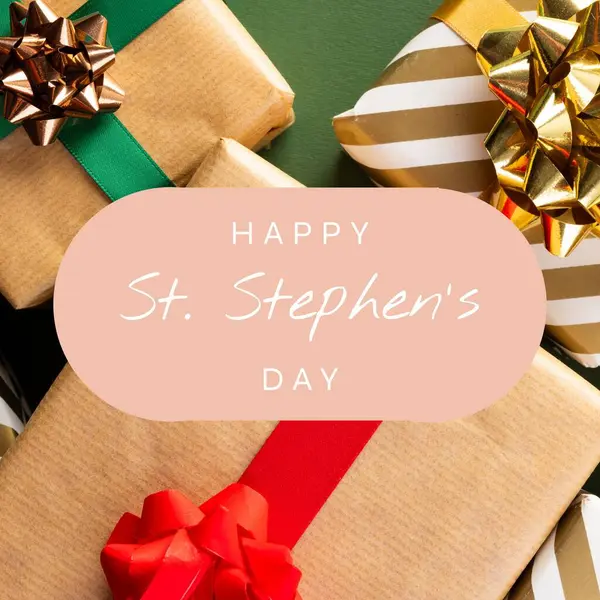 Composite Happy Stephen Day Text Christmas Presents Copy Space Gift — Stock Photo, Image