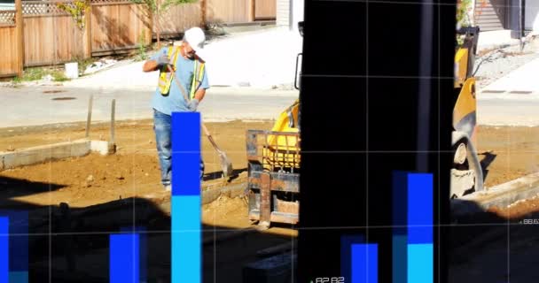 Animation Financial Data Processing Male Builder Construction Site Global Business — Stock Video