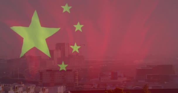 풍경에 중국의 국기의 애니메이션 글로벌 비즈니스 글로벌 디지털 방식으로 생성된 — 비디오