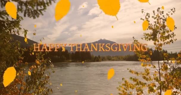 秋の葉と風景に感謝する日を描いたアニメーション 感謝祭 アメリカの伝統 お祝いのコンセプトデジタル生成ビデオ — ストック動画
