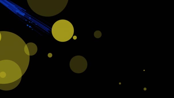 공간으로 검은색 배경에 빛나는 파란색 트레일 노란색 반점의 애니메이션 — 비디오