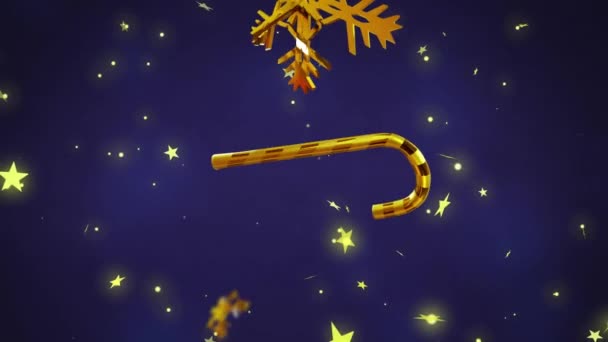 Анімація Різдвяних Прикрас Над Снігом Падає Синій Фон Різдво Традиція — стокове відео
