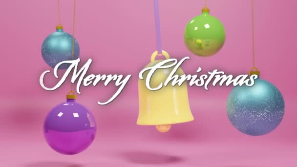 Анимация Счастливого Текста Декорации Розовом Фоне Рождество Традиции Концепция Празднования — стоковое видео