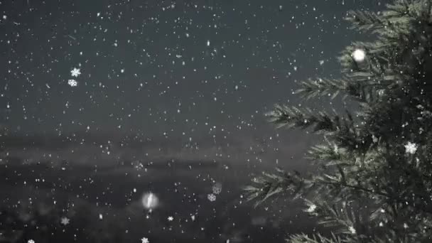떨어지는 배경에 크리스마스 트리의 애니메이션 크리스마스 디지털로 비디오 — 비디오