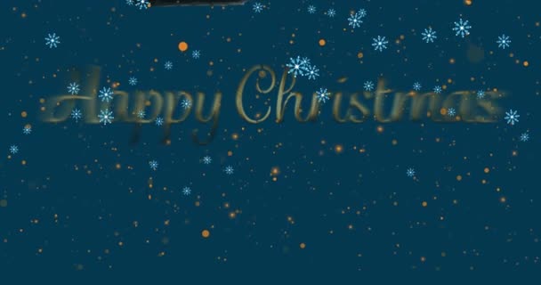Animacja Płatków Śniegu Spadające Szczęśliwe Boże Narodzenie Baner Tekstowy Żółte — Wideo stockowe