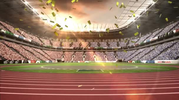 Spor Stadyumu Manzarasına Karşı Düşen Altın Konfetilerin Animasyonu Spor Turnuvası — Stok video
