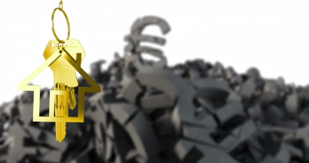 Animace Klíče Domě Klíče Přes Hromadil Symboly Eura Bílém Pozadí — Stock video