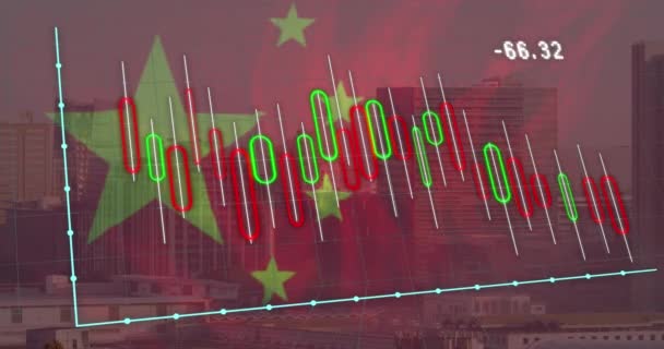 Animação Bandeira China Processamento Dados Financeiros Sobre Paisagem Urbana Conceito — Vídeo de Stock