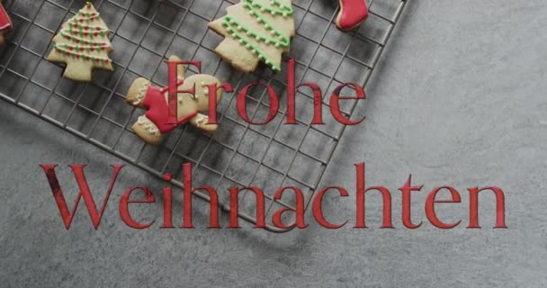 Frohe Weihnachten Texte Rouge Sur Des Biscuits Noël Décorés Sur — Video