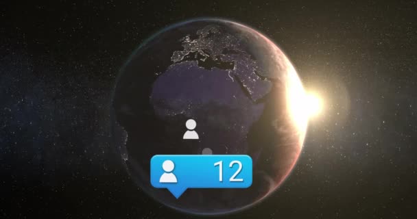 Animacja Cyfrowych Ikon Mediów Społecznościowych Przetwarzanie Liczb Całym Świecie Globalne — Wideo stockowe