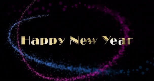 Animation Happy New Year Text Glowing Lights Black Background Christmas — Stock Video