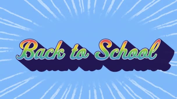 Animação Gradiente Colorido Volta Texto Escola Contra Trilhas Luz Fundo — Vídeo de Stock