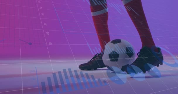 Animación Gráficos Procesamiento Datos Sobre Las Piernas Del Jugador Fútbol — Vídeos de Stock