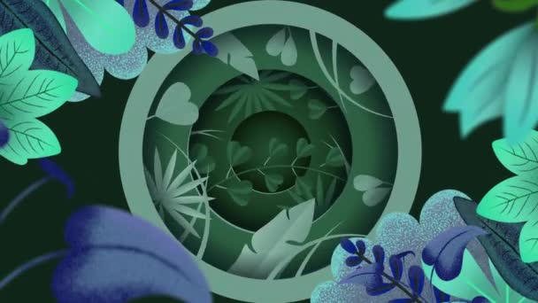 Καφέ Πράσινα Και Μπλε Φύλλα Φυτών Πάνω Από Περιστρεφόμενο Κυκλικό — Αρχείο Βίντεο