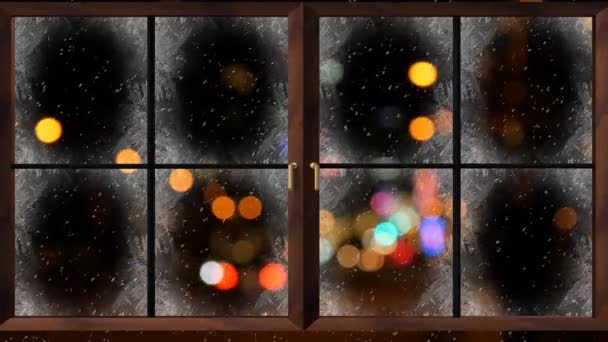 Animacja Okien Nad Padającym Śniegiem Samochodów Boże Narodzenie Boże Narodzenie — Wideo stockowe