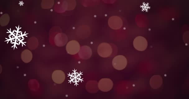 在欢乐的圣诞节上 雪花飘扬 新年的文字横幅映衬着红光斑斑 圣诞庆祝和新年庆祝的概念 — 图库视频影像