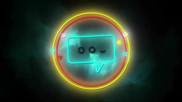 Animáció Neon Beszéd Buborék Ikon Formák Fekete Háttér Közösségi Média — Stock videók
