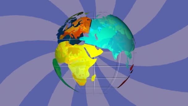 青色のラジアルバックに対する回転グローブアイコンのアニメーション グローバルネットワーキングとビジネス技術コンセプト ロイヤリティフリーストック映像