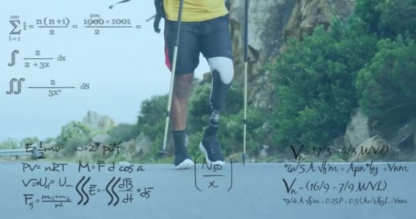 Animation Der Mathematischen Datenverarbeitung Über Einen Mann Mit Beinprothese Globales — Stockvideo