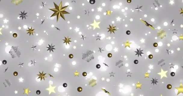 Animacja Gwiazd Nad Śniegiem Padającym Szare Tło Boże Narodzenie Tradycja — Wideo stockowe