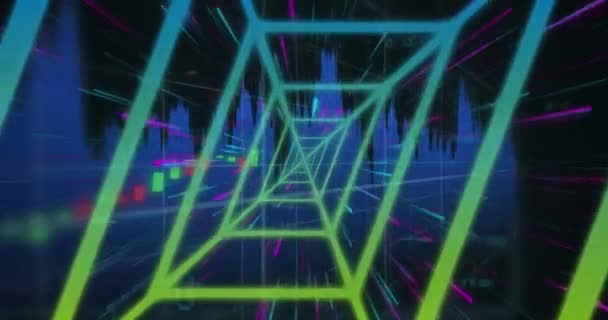 Animation Von Neon Tunnel Lichtrouten Nahtlosem Muster Und Datenverarbeitung Auf — Stockvideo