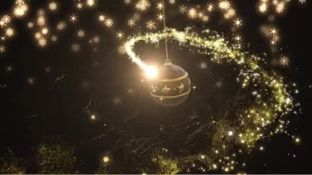 Гойдалки Чорно Золоті Різдвяні Прикраси Падаючі Сніжинки Стріляюча Зірка Чорному — стокове відео