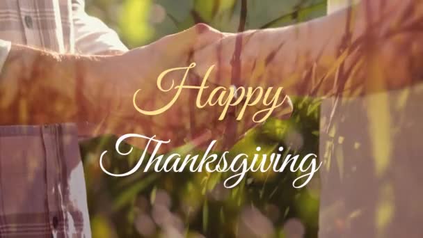 Animáció Boldog Hálaadás Szöveges Bannerről Végzős Pár Középső Része Ellen — Stock videók
