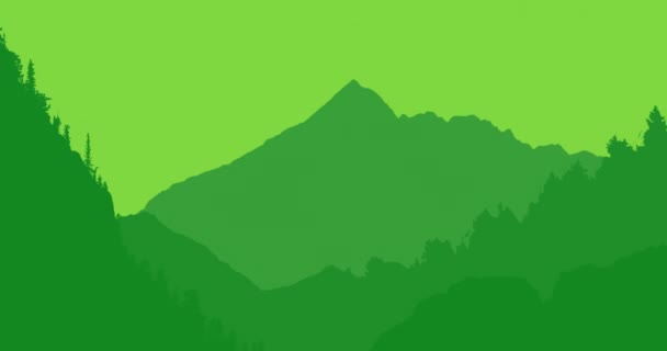 Animatie Van Landschap Met Bergen Tegen Groene Gradiënt Achtergrond Met — Stockvideo