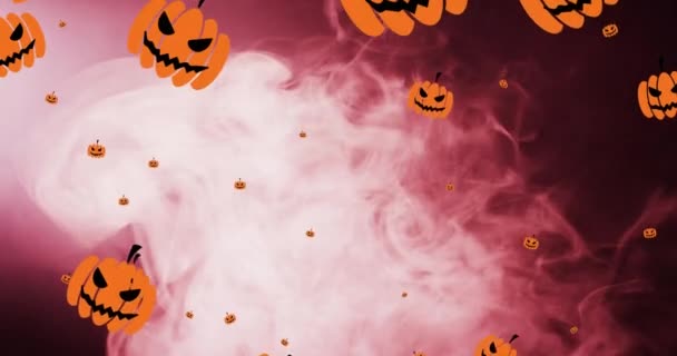 Animación Calabazas Halloween Sobre Fondo Humo Rosa Halloween Tradición Concepto — Vídeos de Stock