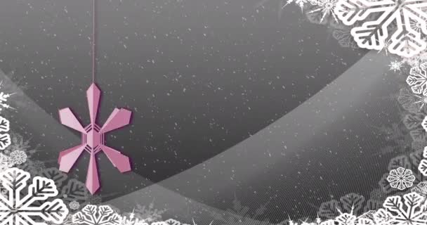 Анимация Рождественских Украшений Снежинки Сером Фоне Рождество Традиции Концепция Празднования — стоковое видео