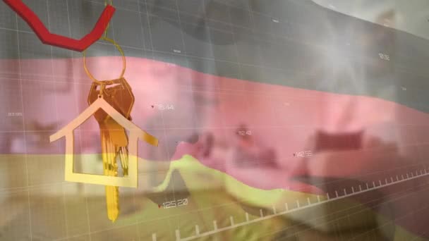 Animáció Piros Diagram Adatfeldolgozás Zászló Németország Felett Ház Kulcsok Globális — Stock videók