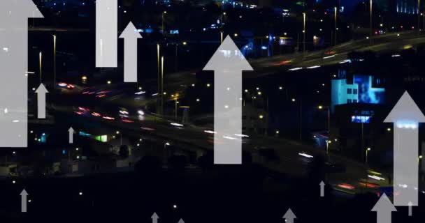 Animation Mehrerer Aufwärtspfeile Zeitraffer Fahrender Fahrzeuge Auf Einer Brücke Der — Stockvideo