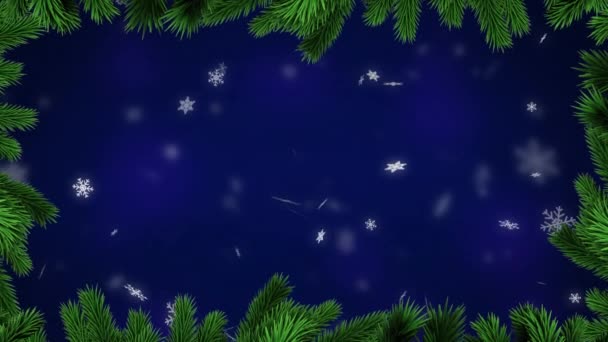 在蓝色背景的冷杉树枝上进行圣诞装饰品的动画制作 圣诞节 传统和庆祝概念数字制作的录像 — 图库视频影像