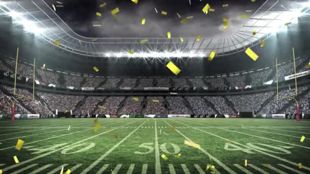 Animacja Złotego Konfetti Spada Widok Stadionu Rugby Turniej Sportowy Koncepcja — Wideo stockowe