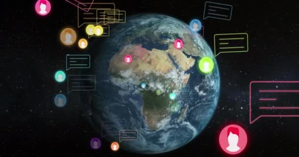 Animace Digitálních Ikon Sociálních Médií Zpracovávaných Celém Světě Globální Sociální — Stock video