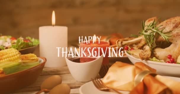 Animation Der Glücklichen Danksagung Beim Essen Hintergrund Thanksgiving Amerikanische Tradition — Stockvideo
