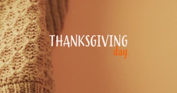 Animacja Dziękczynnego Tekstu Wełnianego Koca Brązowym Tle Święto Dziękczynienia Amerykańska — Wideo stockowe
