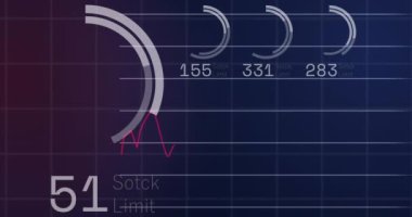 Siyah arkaplan üzerinden daireler, grafikler ve değişen sayılar yükleme animasyonu. Dijital olarak üretilmiş, hologram, illüstrasyon, rapor, büyüme, ilerleme, aydınlanma ve iş kavramı.