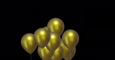 Siyah arka planda altın balon animasyonu. Yeni yıl, yeni yıl arifesi, gelenek ve kutlama konsepti dijital olarak oluşturulmuş video.