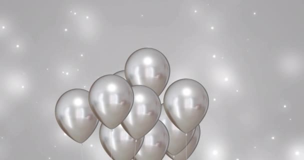 Animatie Van Zilveren Ballonnen Zilveren Achtergrond Nieuwjaar Oudejaarsavond Traditie Feestelijk — Stockvideo
