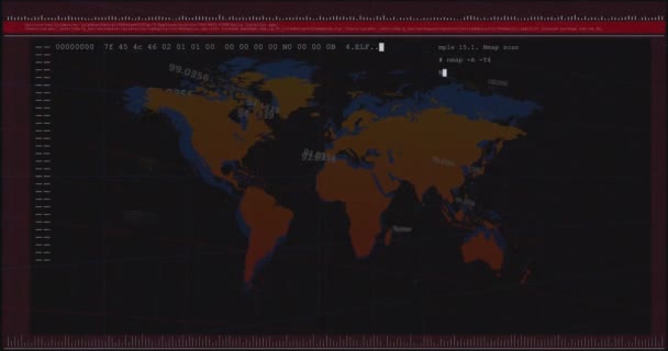 배경에 대한지도를 터미널 인터페이스에서 숫자와 컴퓨터 언어의 애니메이션 디지털 홀로그램 — 비디오