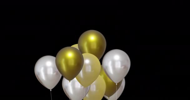金色和银色气球在黑色背景上的动画 新年前夕 传统和庆祝概念数码制作的视频 — 图库视频影像