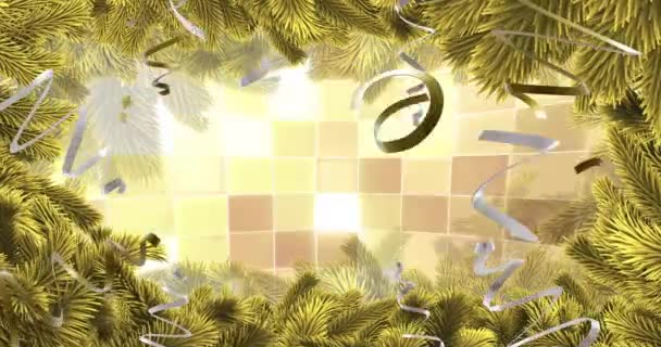 Animatie Van Goud Zilver Streamers Met Spiegel Bal Achtergrond Nieuwjaar — Stockvideo