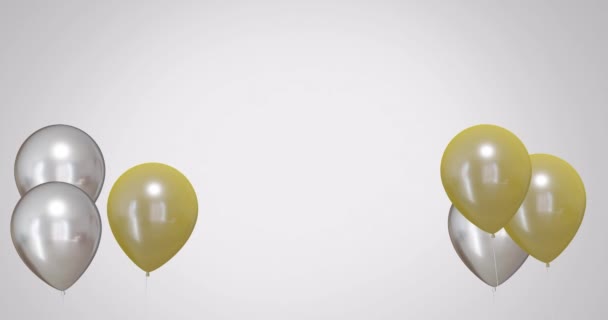动画的金色和银色气球与复制空间的白色背景 新年前夕 传统和庆祝概念数码制作的视频 — 图库视频影像