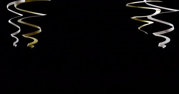 Анимация Золотых Серебряных Лент Черном Фоне Новый Год Канун Нового — стоковое видео
