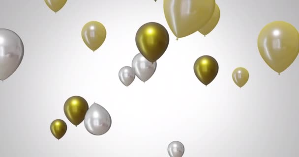 Animasjon Gull Sølvballonger Hvit Bakgrunn Nyttår Nyttårsaften Tradisjon Feiringskonsept Digitalt – stockvideo